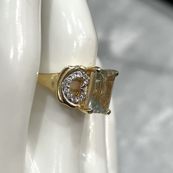 Green Amethyst White Zircon 14K YG Sterling Silver Ring - Picture 8 of 13